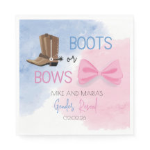 Boots or Bows gender reveal party napkins