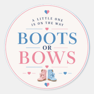 Boots or Bows Gender Reveal Pink or Blue  Classic Round Sticker