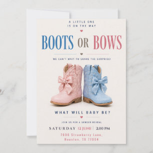Boots or Bows Gender Reveal Pink or Blue  Invitation
