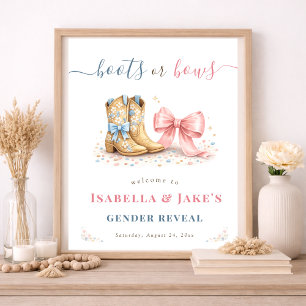 Boots Or Bows Gender Reveal Welcome Poster