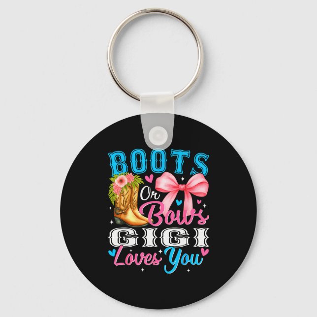 Boots Or Bows Gigi Loves You Gender Reveal Family  Keychain (Front)