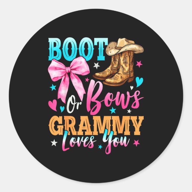 Boots Or Bows Grammy Loves You Gender Reveal Famil Classic Round Sticker (Front)