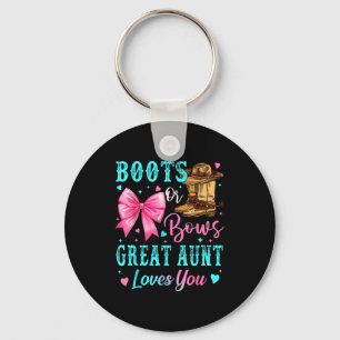 Boots Or Bows Great Aunt Loves You Gender Reveal F Keychain