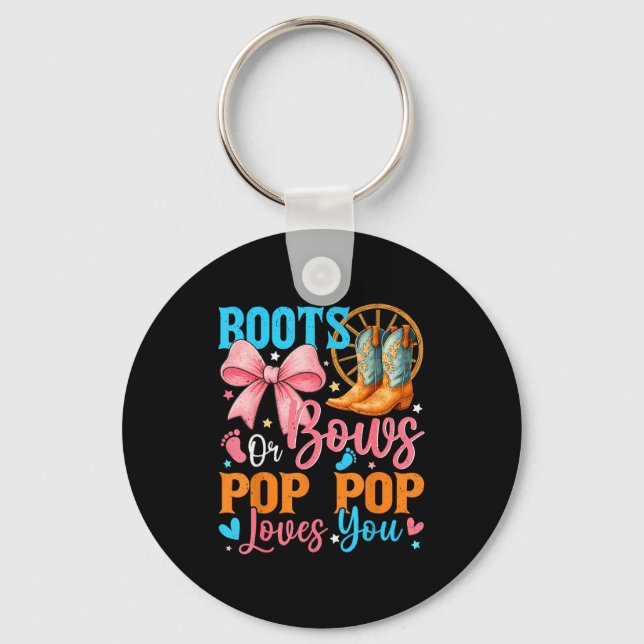 Boots Or Bows P P Loves You Gender Reveal Family  Keychain (Front)