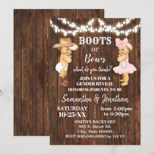 Boots or Bows Rustic Country Gender Reveal Invitation