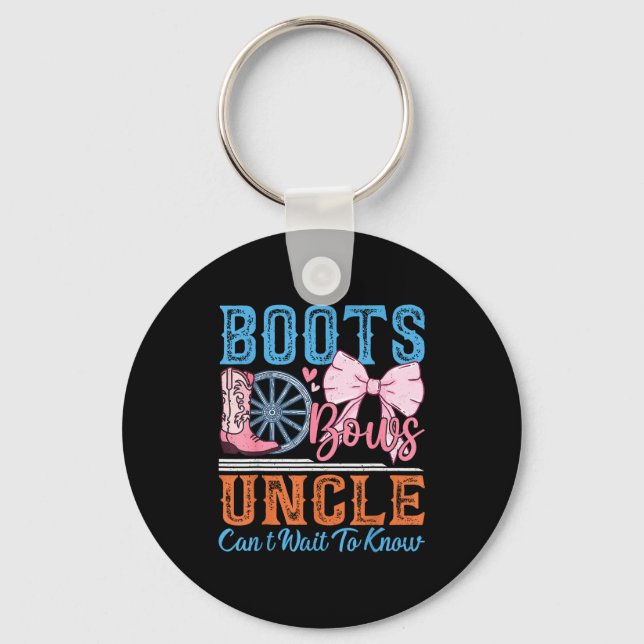 Boots Or Bows Uncle Loves You Gender Reveal Family Keychain (Front)