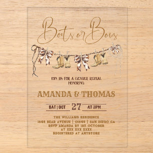 Boots or Bows Western Gender Reveal Acrylic Invitations