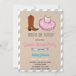 Boots or tutus gender reveal invitation