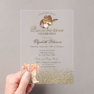 Boots Quinceañera  Acrylic Invitations