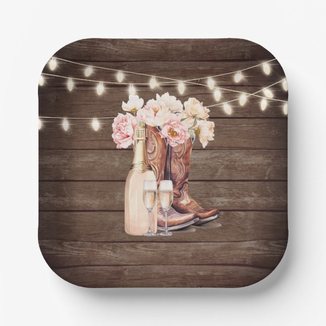 Boots Rustic Cowgirl BRIDAL SHOWER Thank You Paper Plate (Front)