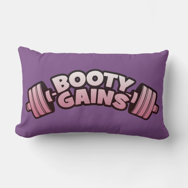 Booty Gains - Women's Novelty Motivational Workout Lumbar Pillow (Front)