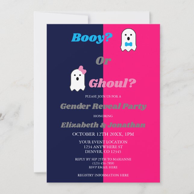 Booy or Ghoul Halloween Ghost Gender Reveal Invitation (Front)