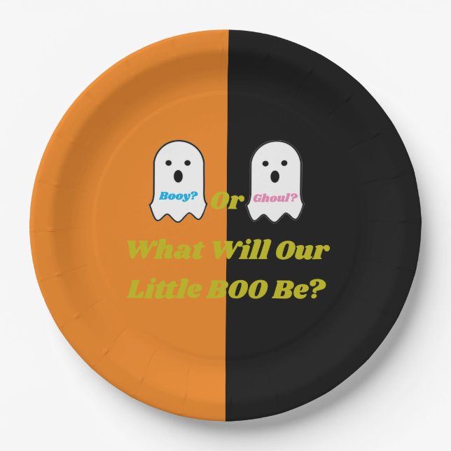 Booy or Ghoul Halloween Ghost Gender Reveal Paper Plate (Front)