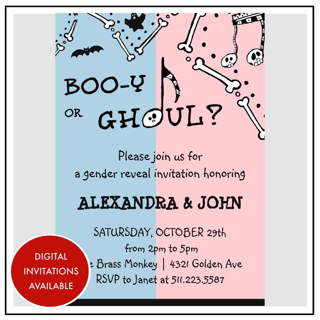  Booy or ghoul Spooky Halloween gender reveal Invitation (Booy-or-ghoul-Spooky-Halloween-gender-reveal-Invitation-1)