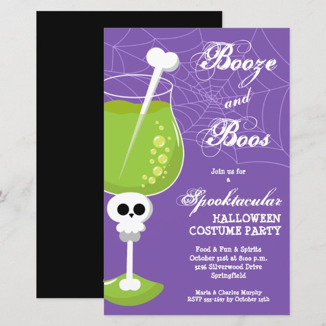Booze and Boos Budget Halloween Invitations (Front/Back)