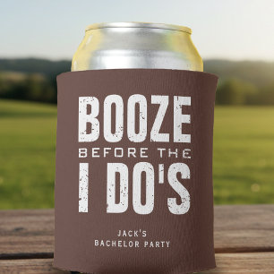 Booze Before I Do's Bachelor Party Brown & White Can Cooler