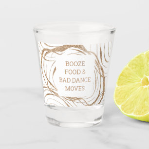 Booze food and bad dance moves shot glass