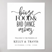 Booze Food and Bad Dance Moves Wedding Poster