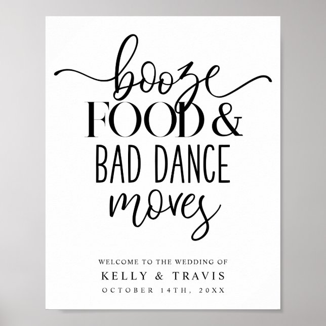 Booze Food and Bad Dance Moves Wedding Poster (Front)
