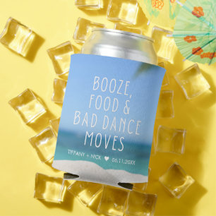 Booze Food Bad Dance Beach Wedding Favour Can Cooler