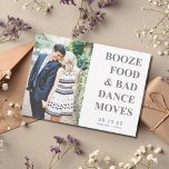 Booze Food Bad Dance Moves Funny Save the Date<br><div class="desc">Funny save the dates for your upcoming wedding in our Booze,  food and bad dance moves grey with custom photo design. Customize this wedding save the date with your photo and wedding details. Contact me through the button below if you need assistance.</div>