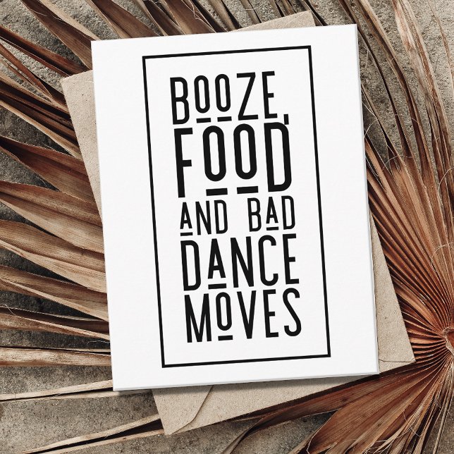Booze, Food, Bad Dance Moves Funny Save the Dates Announcement Postcard (Creator Uploaded)