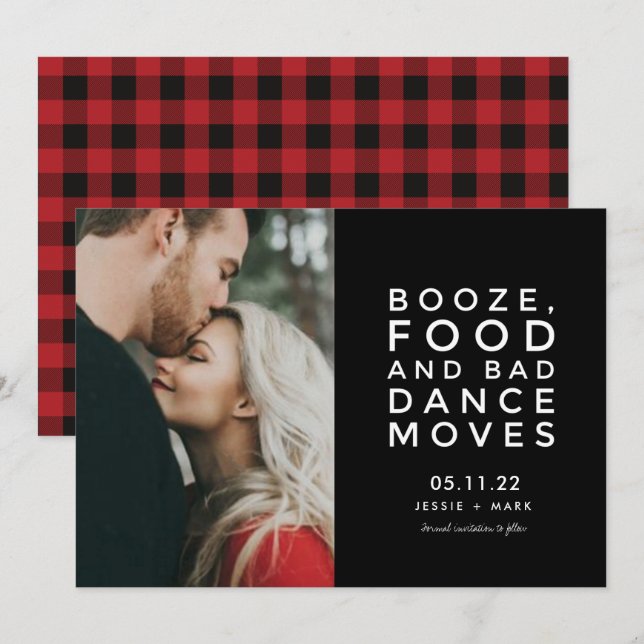 Booze, Food, Bad Dance Moves Photo  Save The Date (Front/Back)