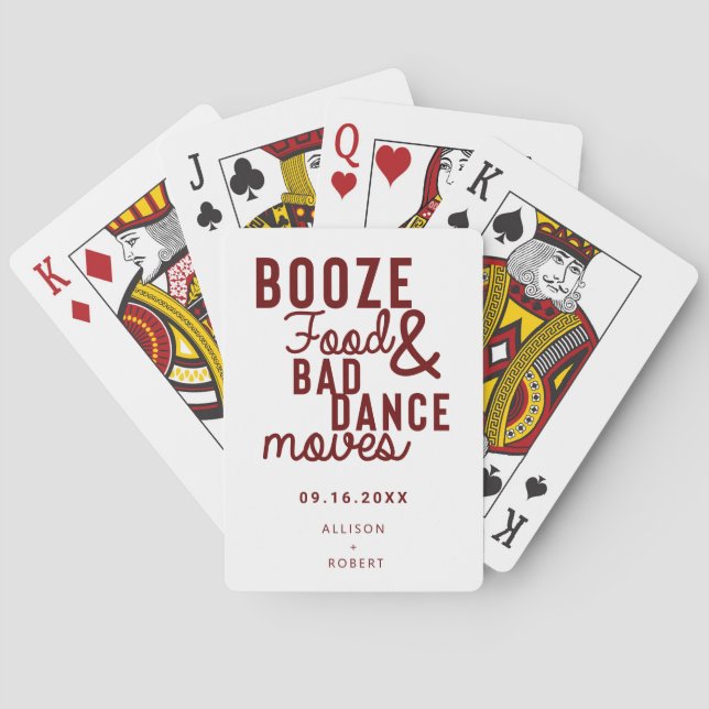 Booze Food & Bad Dance Moves Save the Date Playing Cards (Back)
