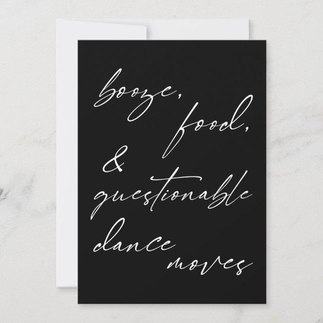 Booze, Food, & Questionable Dance Moves Card (Front)