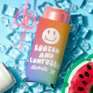 Boozed and Confused Retro Rainbow Bachelorette Seltzer Can Cooler