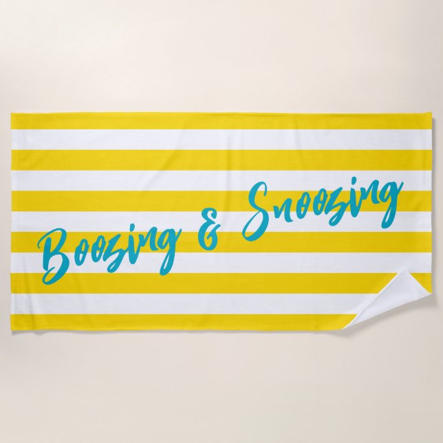 Boozing and Snoozing Cabana Stripe Pool Party Beach Towel (Front)