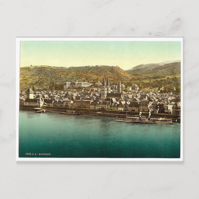Boppard, the Rhine, Germany rare Photochrom Postcard (Front)