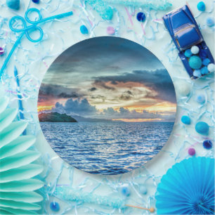 Bora Bora beautiful sunset Paper Plate