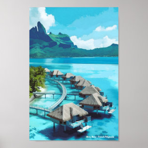 Bora Bora French Polynesia Vintage Travel  Poster