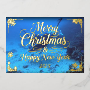 Bora Bora Manta Merry Christmas with Poem, Gold Foil Holiday Card