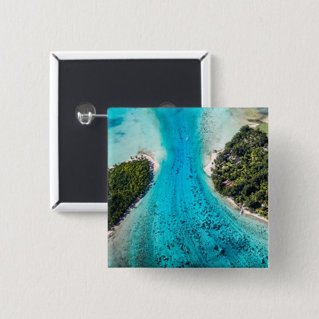 Bora Bora - Pathway To The Ocean 2 Inch Square Button (Front & Back)