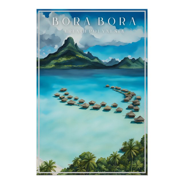 Bora bora poster de voyage rétro, polynésie frança (Devant)
