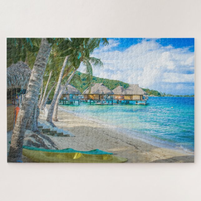 Bora Bora Tahiti Beach Overwater Bungalows Ocean Jigsaw Puzzle (Horizontal)