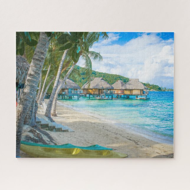 Bora Bora Tahiti Beach Overwater Bungalows Ocean Jigsaw Puzzle (Horizontal)