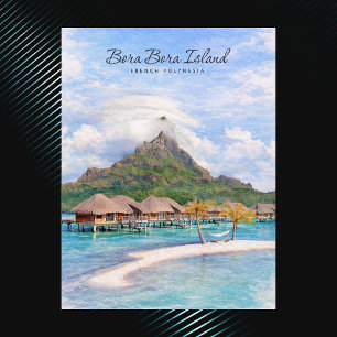 Bora Bora Tahiti Island Watercolor Tropical Eescap Postcard