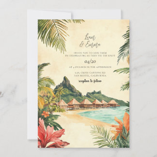 Bora Bora Vintage Watercolor Wedding Invitation