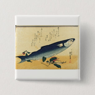 Bora (Grey Mullet) Hiroshige's Japanese Fish Print 2 Inch Square Button