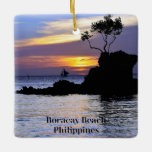 Boracay Beach, The Philippines, Ceramic Ornament<br><div class="desc">Boracay beach,  Philippines,  scenic photograph sunset and sailboat.</div>