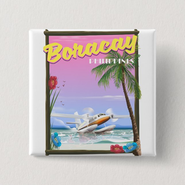 Boracay Philippines beach travel poster 2 Inch Square Button (Front)