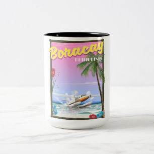 Boracay Philippines beach travel poster Two-Tone Coffee Mug