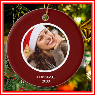 Bordeaux and White Modern Initials Monogram PHOTO Ceramic Ornament