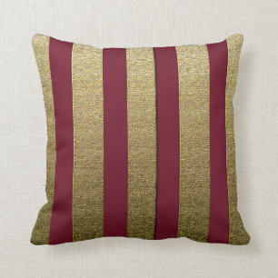 Bordeaux Colour Gold Stripes Polyester Throw Pillo Throw Pillow