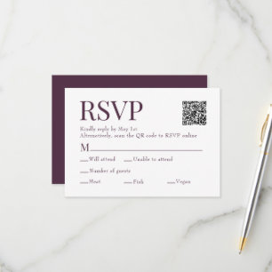 Bordeaux Colour Scan Qr Code Meal Choice Wedding RSVP Card