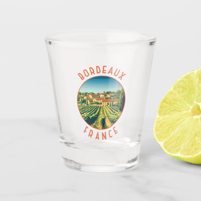 Bordeaux France Retro Distressed Circle Shot Glass (Front)