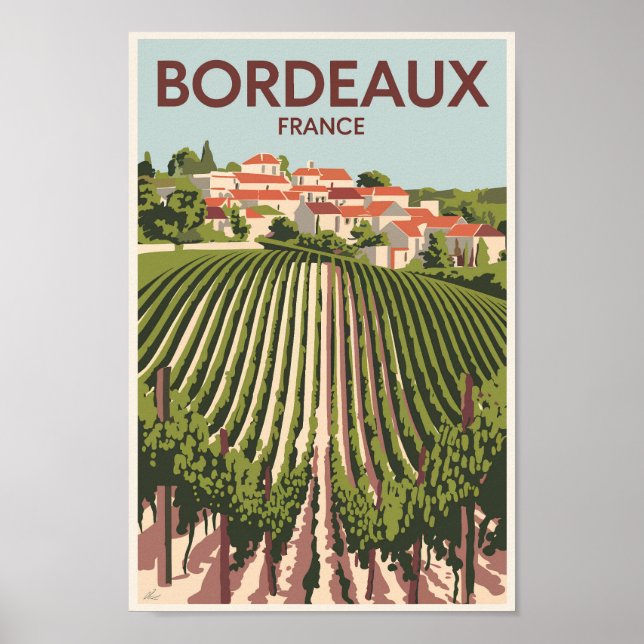 Bordeaux France Vineyard Travel Art Vintage Poster (Front)